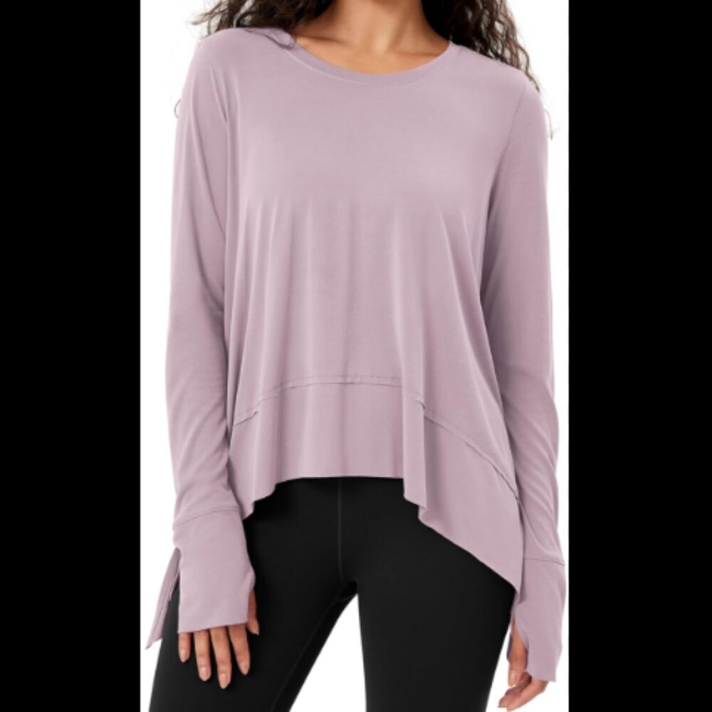 NWT ododos Athletic Relaxed-Fit Long Sleeve Tee, Flowy Curved Hem - Women Large